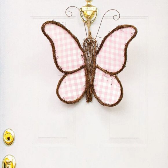 22" Grapevine Hanger: Pink Check Butterfly - Picture 2 of 4